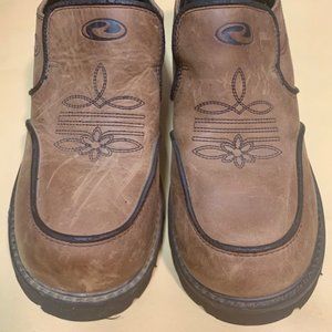 Roper brown leather slip on with floral design 7.5